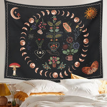 Load image into Gallery viewer, Moon Phase Tapestry Wall Hanging Botanical Celestial Floral Wall Tapestry Hippie Flower Wall Carpets Dorm Decor Starry SkyCarpet
